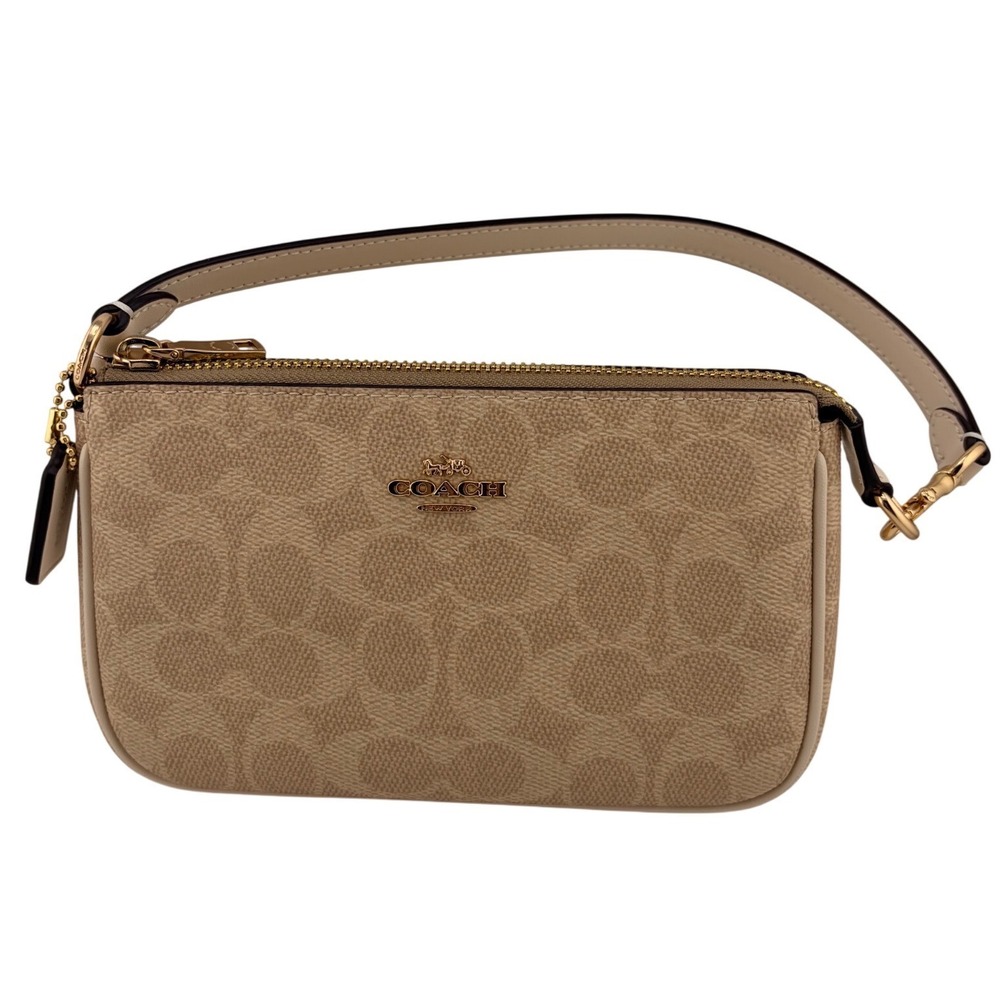 Coach Nolita 19 Wristlet Tan Beige Signature Canvas Y2K Retro Boho Clutch